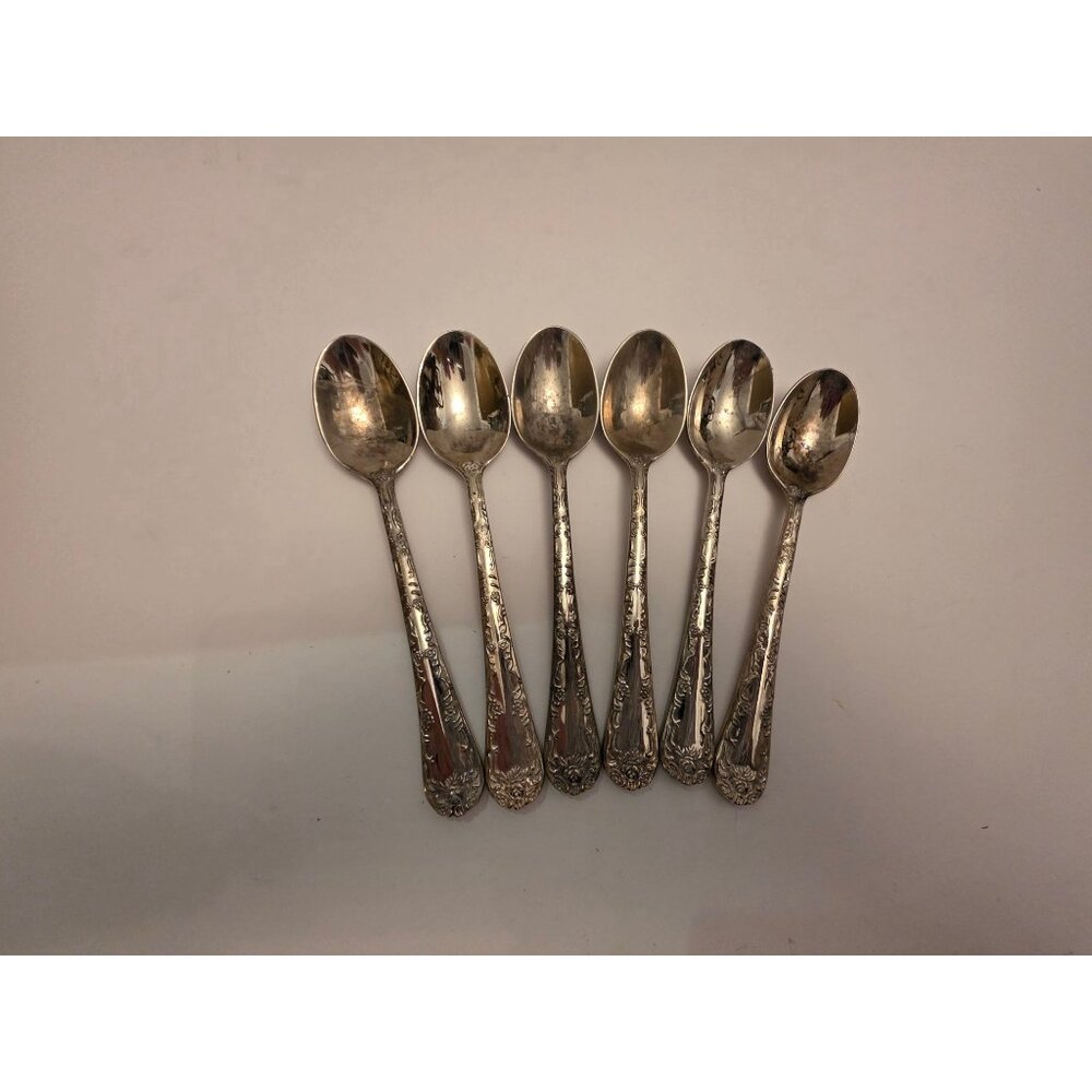Set Of 6 Vintage Wm Rogers & Sons Silver-Plated Teaspoons Enchanted Rose Pattern